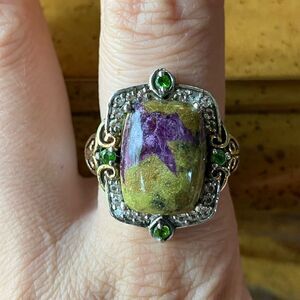 Tasmanian Stichtite Chrome Diopside Sterling Silver Cocktail Ring Size 9